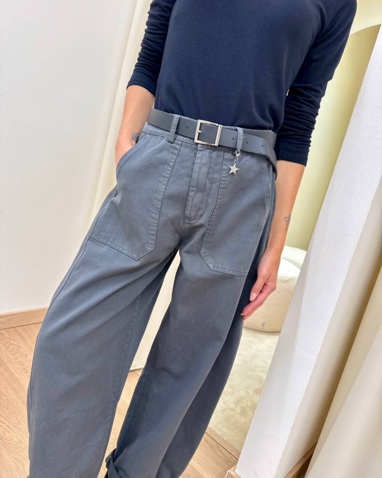 Pantalone cotone barrel grigio piombo con cintura Susy Mix Shop Online Pantalone cotone barrel grigio piombo con cintura Susy Mix