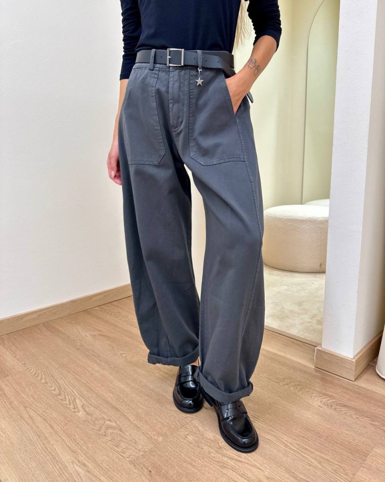 Pantalone cotone barrel grigio piombo con cintura Susy Mix Shop Online Pantalone cotone barrel grigio piombo con cintura Susy Mix