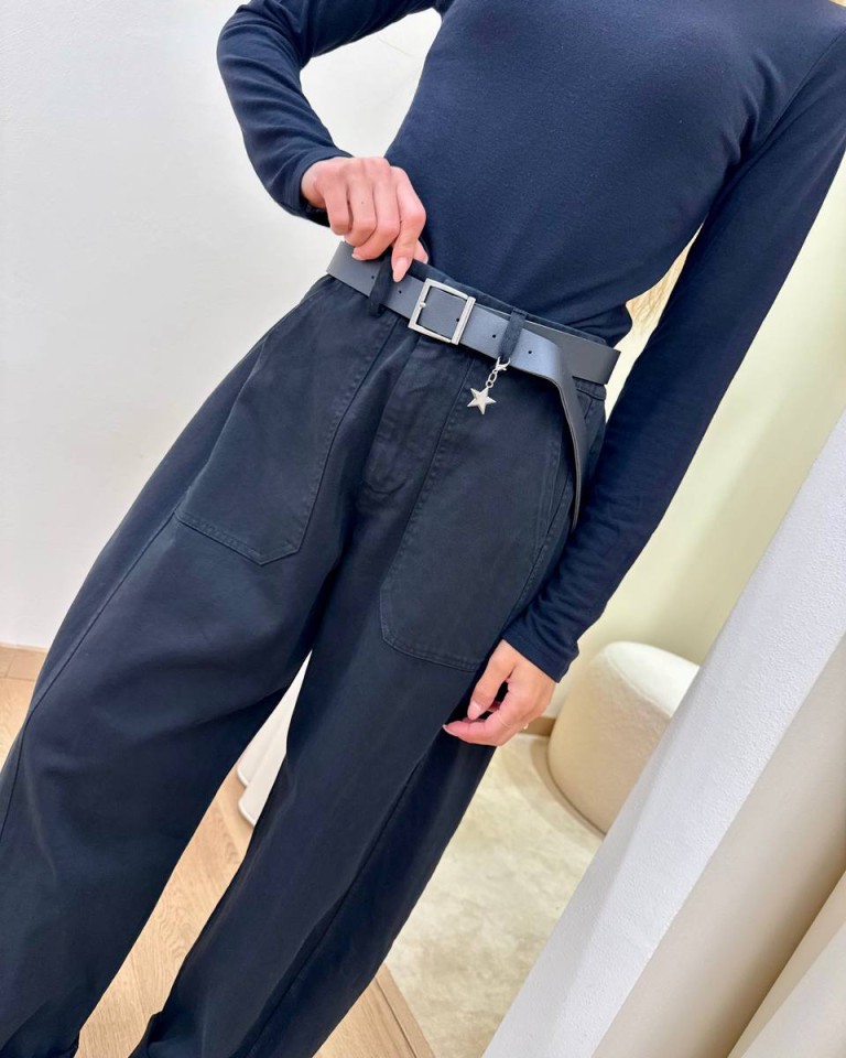Pantalone cotone barrel nero con cintura Susy Mix Shop Online Pantalone cotone barrel nero con cintura Susy Mix