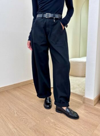 Shop Online Pantalone cotone barrel nero con cintura Susy Mix