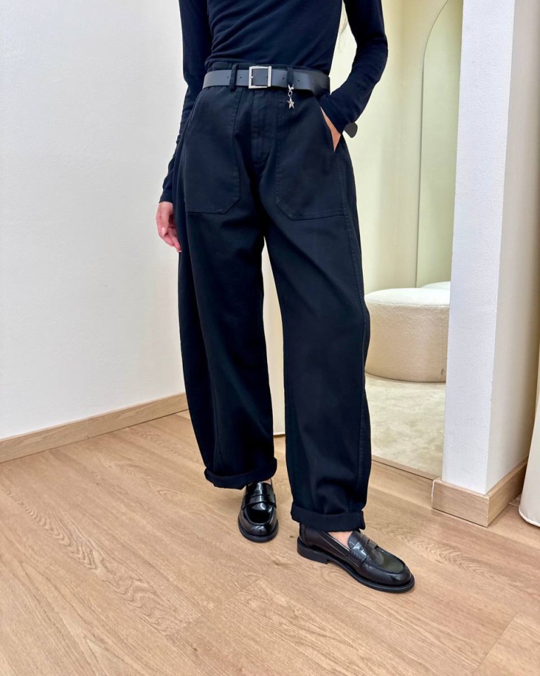 Pantalone cotone barrel nero con cintura Susy Mix Shop Online Pantalone cotone barrel nero con cintura Susy Mix