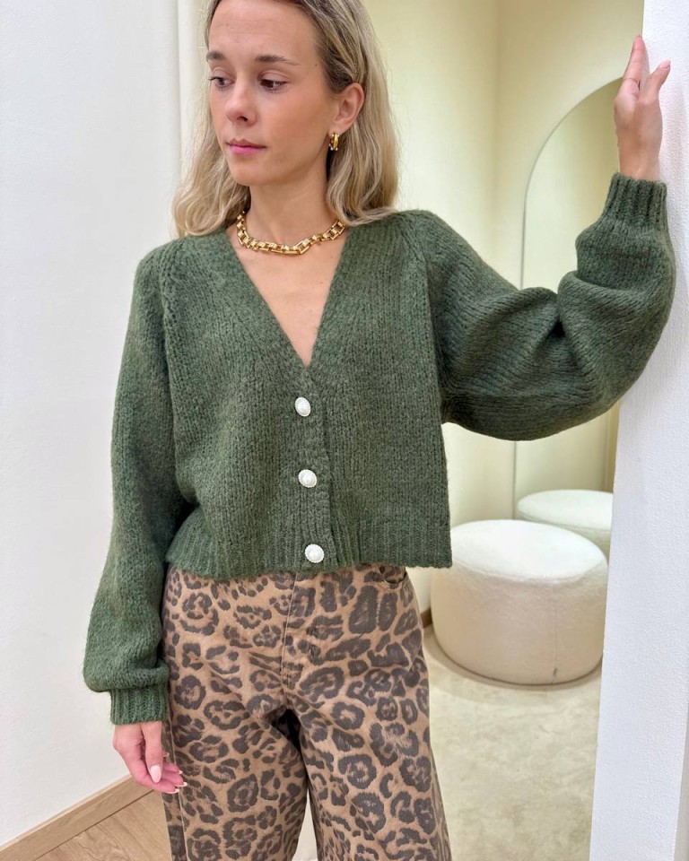 Cardigan con lana bottoni gioiello verde militare HaveOne Shop Online Cardigan con lana bottoni gioiello verde militare HaveOne