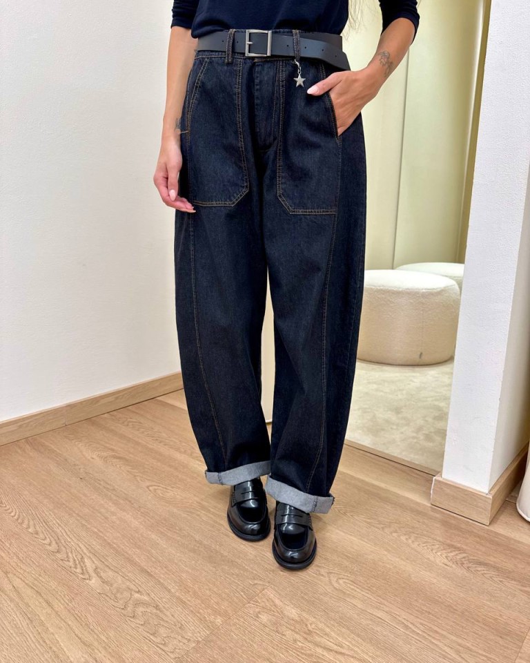 Pantalone denim barrel con cintura Susy Mix Shop Online Pantalone denim barrel con cintura Susy Mix