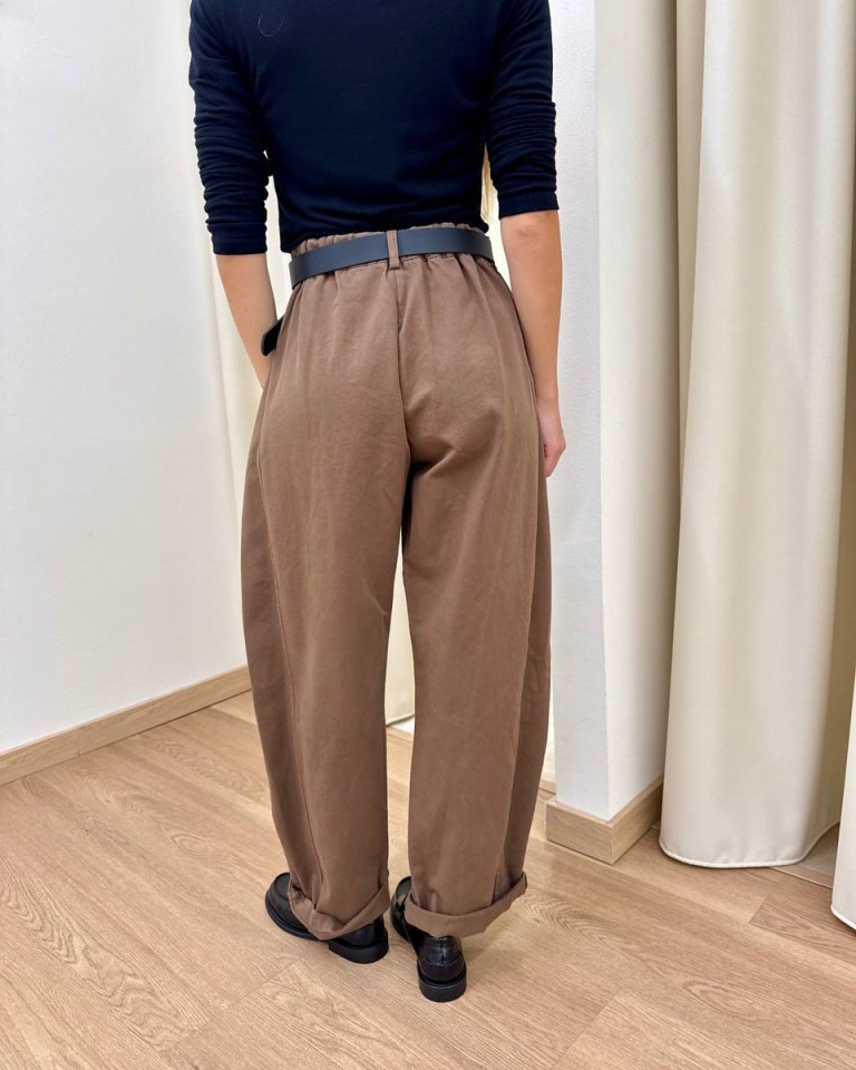 Pantalone cotone barrel tabacco con cintura Susy Mix Shop Online Pantalone cotone barrel tabacco con cintura Susy Mix
