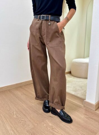 Shop Online Pantalone cotone barrel tabacco con cintura Susy Mix