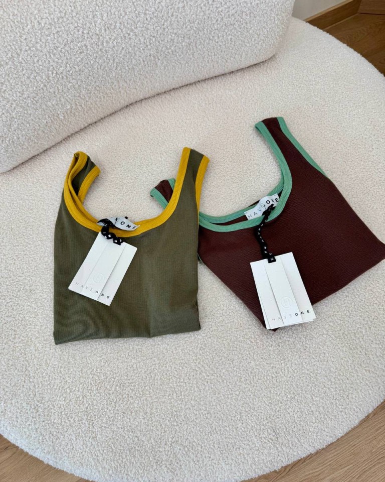 Canotta bordi a contrasto verde militare e senape HaveOne Shop Online Canotta bordi a contrasto verde militare e senape HaveOne