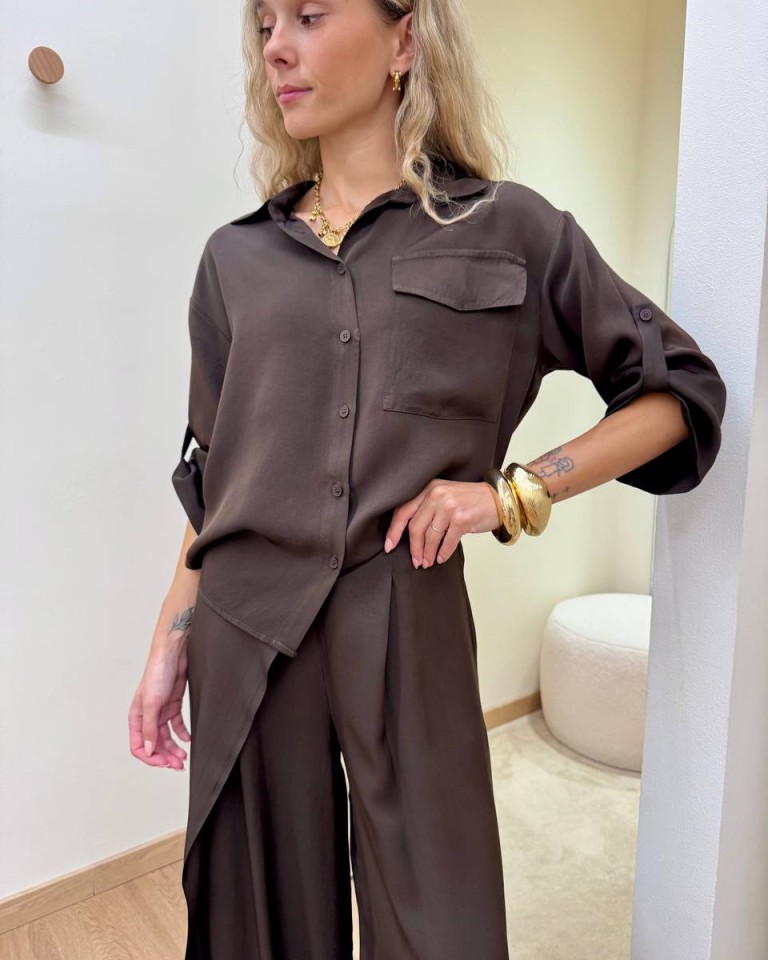 Camicia in viscosa manica tre quarti moro Vicolo Shop Online Camicia in viscosa manica tre quarti moro Vicolo