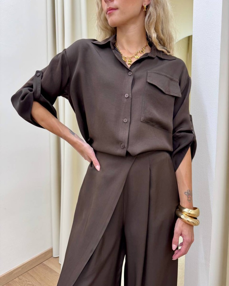 Camicia in viscosa manica tre quarti moro Vicolo Shop Online Camicia in viscosa manica tre quarti moro Vicolo