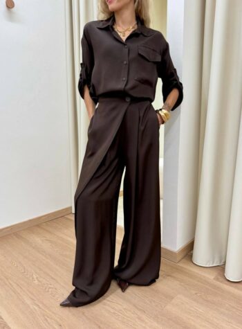 Shop Online Camicia in viscosa manica tre quarti moro Vicolo