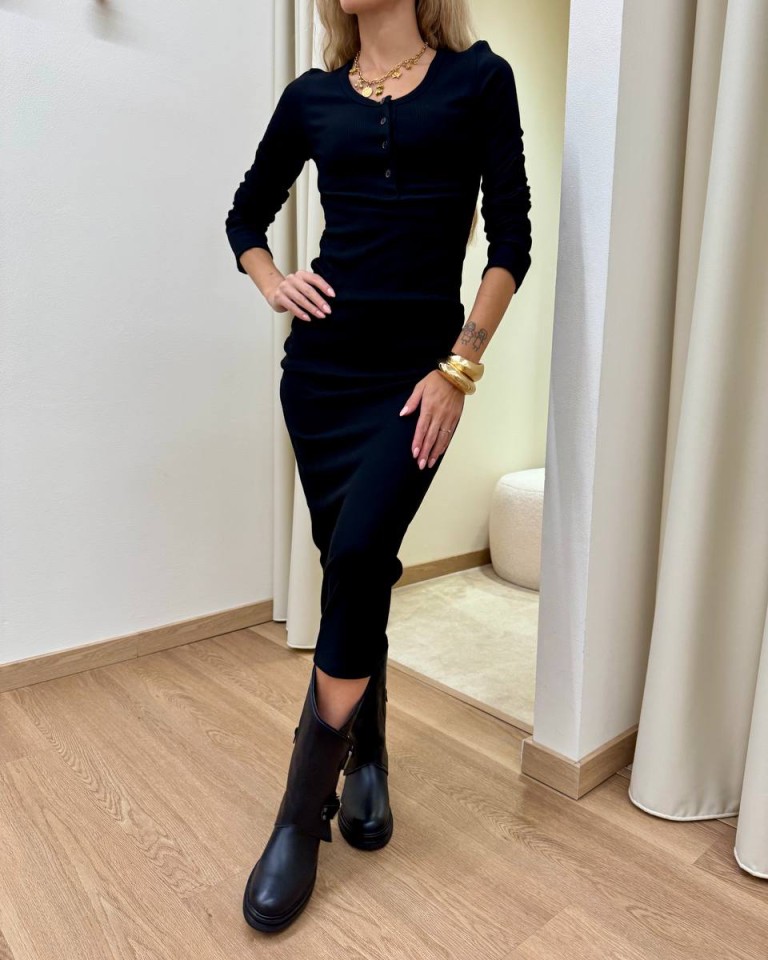 Vestito lungo in maglia a costine nero Vicolo Shop Online Vestito lungo in maglia a costine nero Vicolo