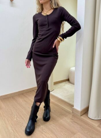 Shop Online Vestito lungo in maglia a costine moro Vicolo