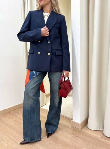 Shop Online Giacca doppiopetto blu inserto fantasia equestrian Tensione In