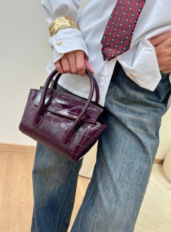 Shop Online Borsa rigida mini croco prugna