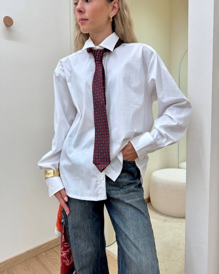 Camicia over bianca cravatta microfantasia Tensione In Shop Online Camicia over bianca cravatta microfantasia Tensione In