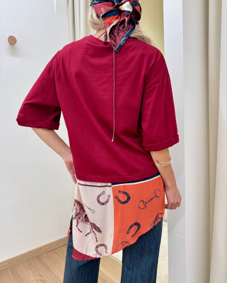 T-shirt bordeaux inserto stampa equestrian Tensione In Shop Online T-shirt bordeaux inserto stampa equestrian Tensione In