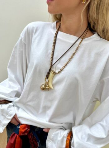 Shop Online Collana doppia corda e catena con corno oro