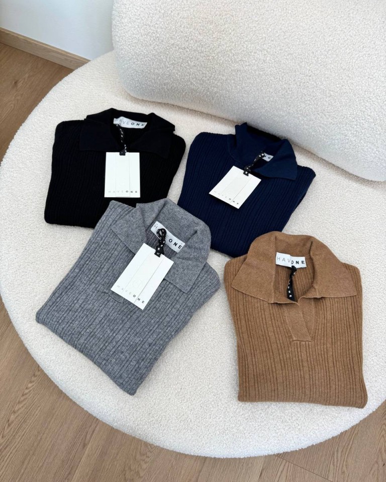Maglia polo a costine blu HaveOne Shop Online Maglia polo a costine blu HaveOne