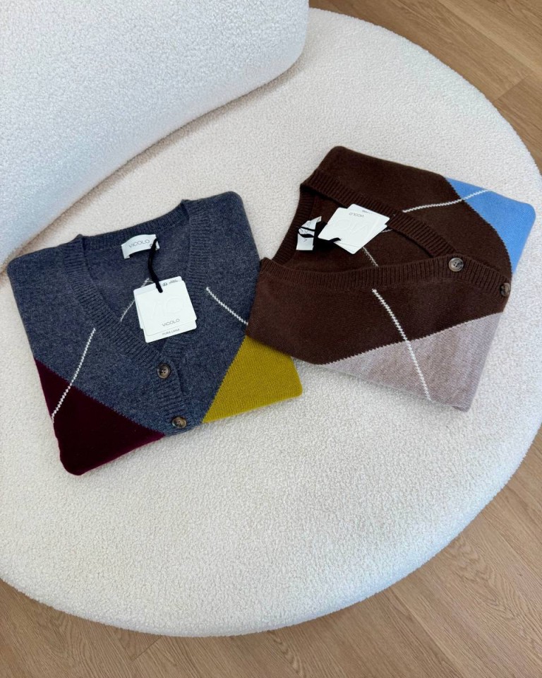 Cardigan over rombi grigio olio e vino Vicolo Shop Online Cardigan over rombi grigio olio e vino Vicolo