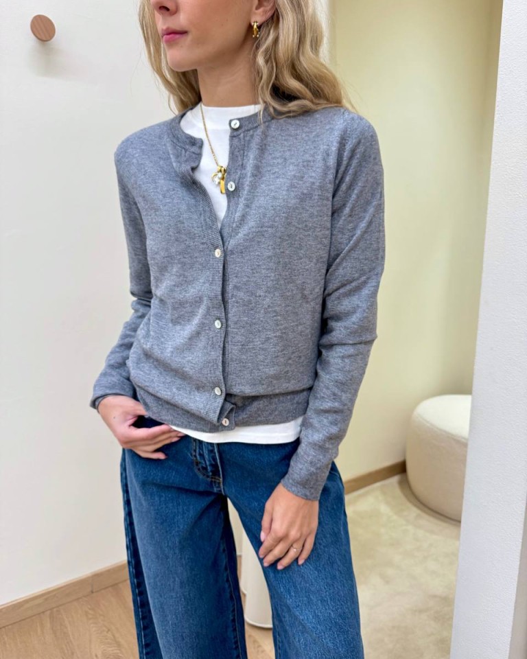 Cardigan in maglia rasata grigio mélange HaveOne Shop Online Cardigan in maglia rasata grigio mélange HaveOne
