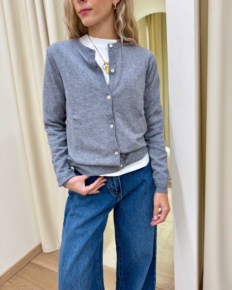Cardigan in maglia rasata grigio mélange HaveOne Shop Online Cardigan in maglia rasata grigio mélange HaveOne
