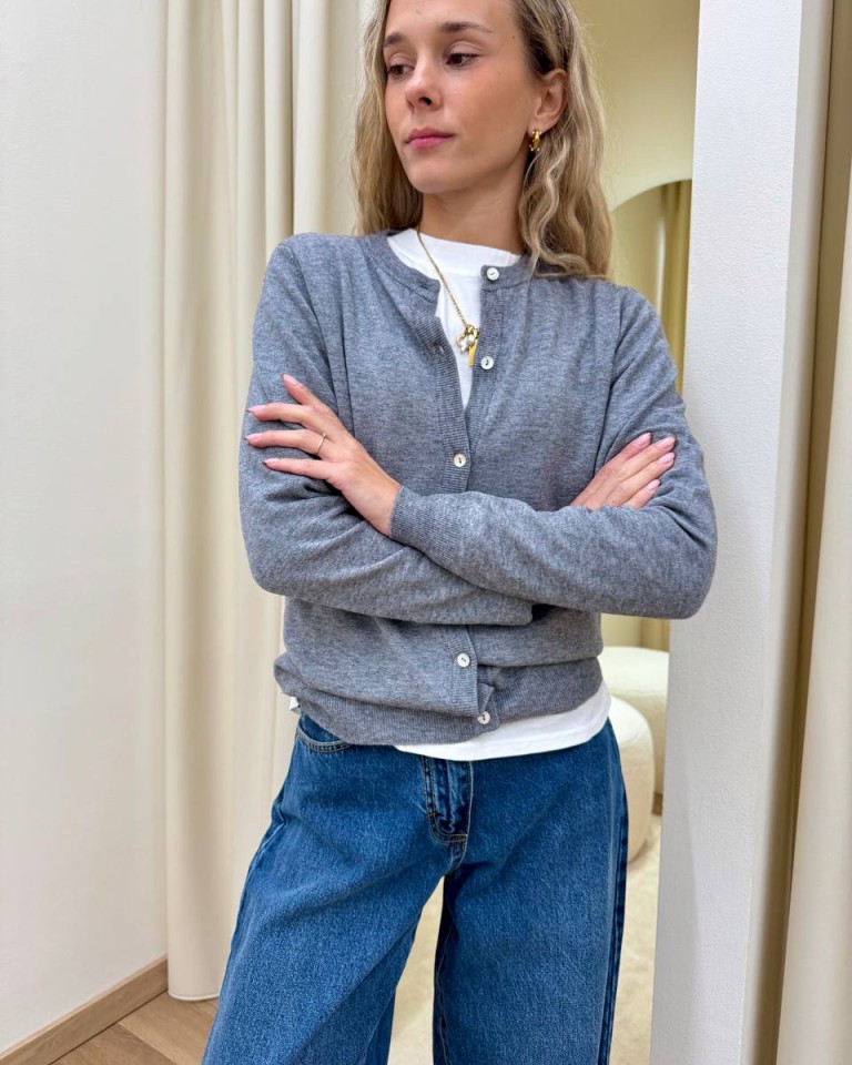 Cardigan in maglia rasata grigio mélange HaveOne Shop Online Cardigan in maglia rasata grigio mélange HaveOne