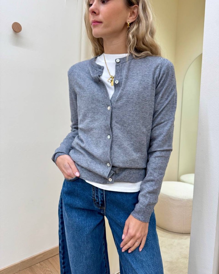 Cardigan in maglia rasata grigio mélange HaveOne Shop Online Cardigan in maglia rasata grigio mélange HaveOne