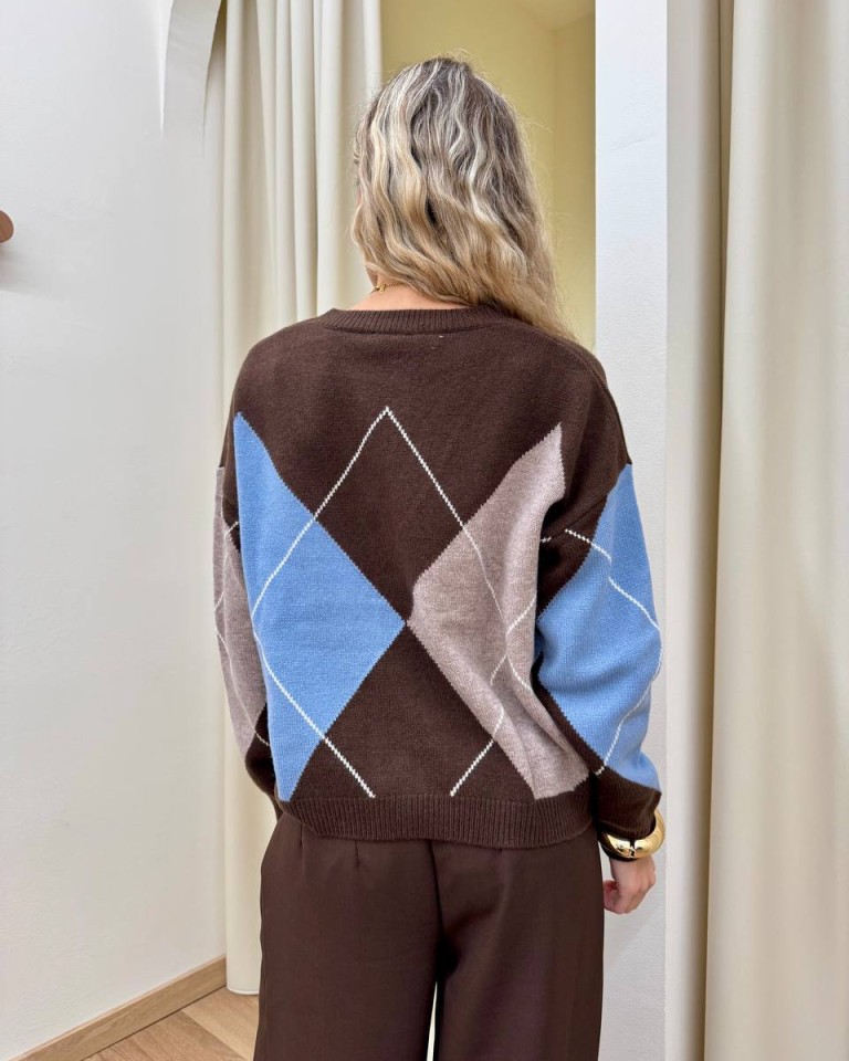 Cardigan over rombi moro beige e celeste Vicolo Shop Online Cardigan over rombi moro beige e celeste Vicolo