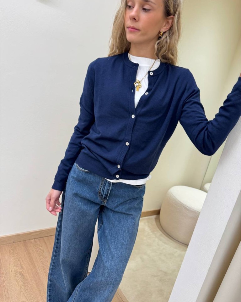 Cardigan in maglia rasata blu HaveOne Shop Online Cardigan in maglia rasata blu HaveOne