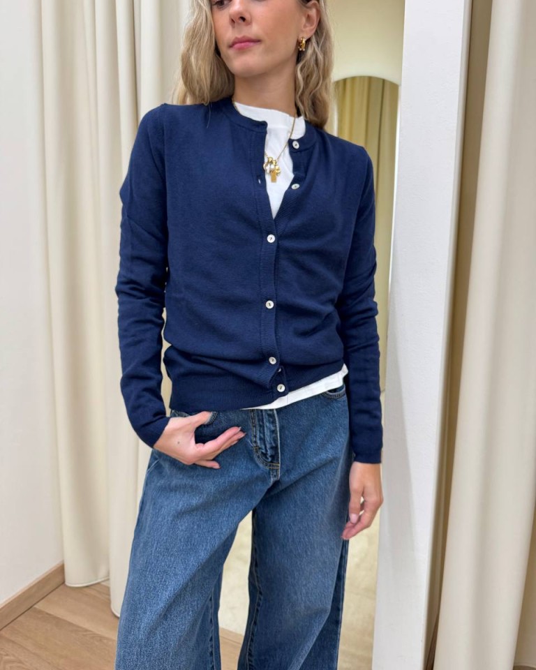 Cardigan in maglia rasata blu HaveOne Shop Online Cardigan in maglia rasata blu HaveOne