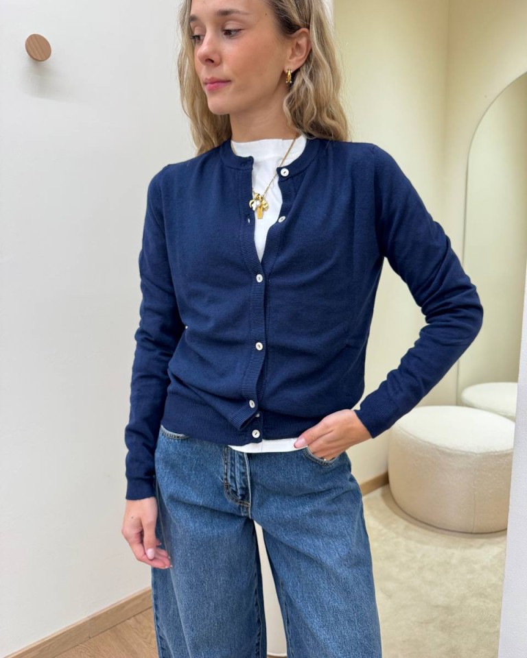 Cardigan in maglia rasata blu HaveOne Shop Online Cardigan in maglia rasata blu HaveOne