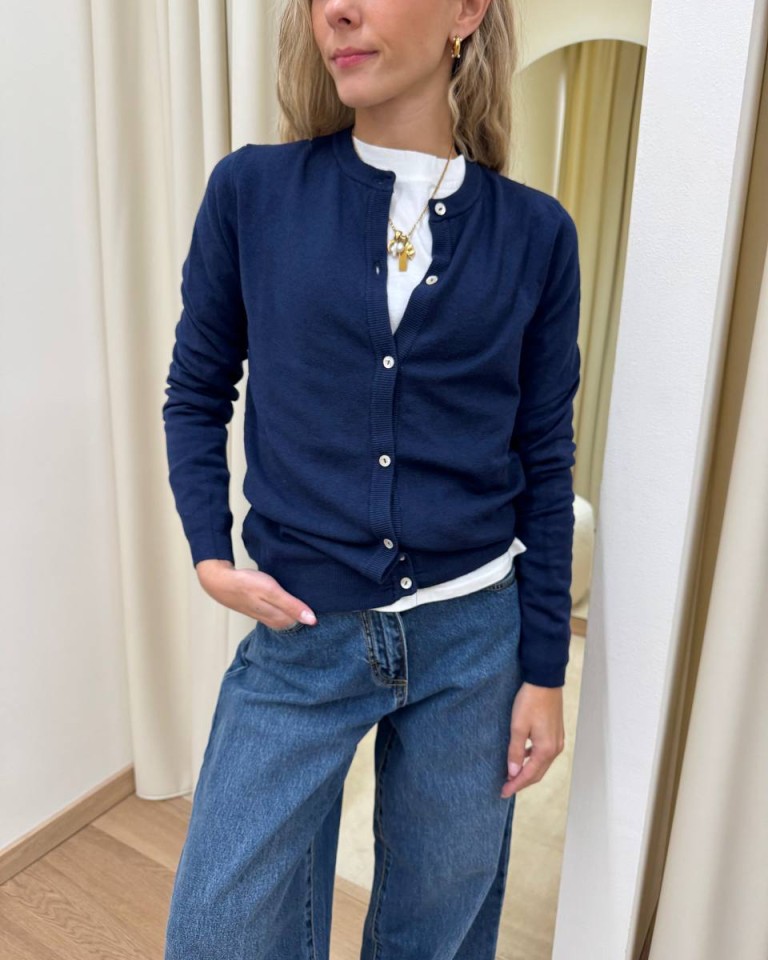 Cardigan in maglia rasata blu HaveOne Shop Online Cardigan in maglia rasata blu HaveOne