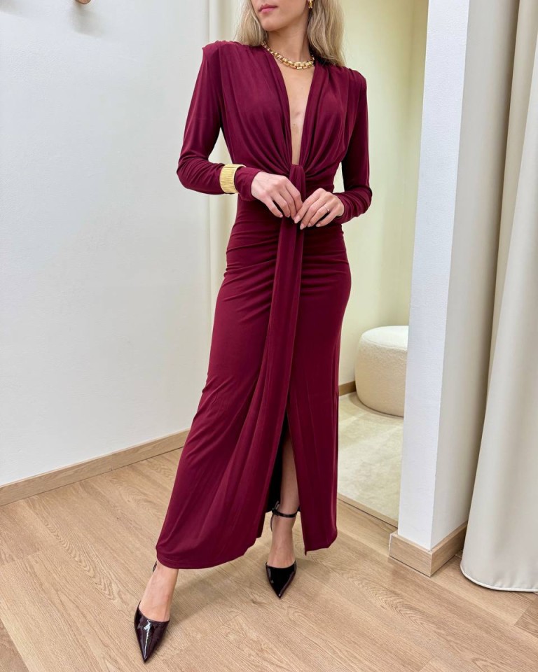 Vestito jersey lungo con nodo bordeaux HaveOne Shop Online Vestito jersey lungo con nodo bordeaux HaveOne