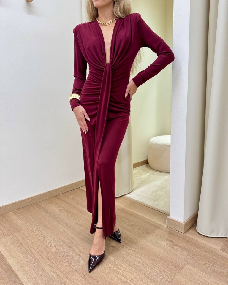 Vestito jersey lungo con nodo bordeaux HaveOne Shop Online Vestito jersey lungo con nodo bordeaux HaveOne