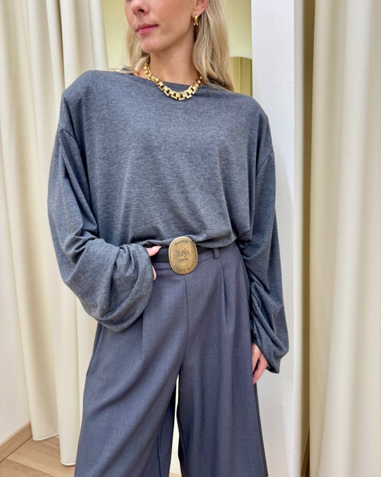 Maglia maniche arricciate grigio antracite Tensione In Shop Online Maglia maniche arricciate grigio antracite Tensione In