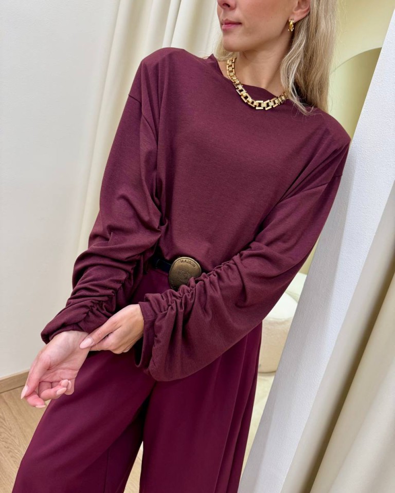 Maglia maniche arricciate bordeaux Tensione In Shop Online Maglia maniche arricciate bordeaux Tensione In