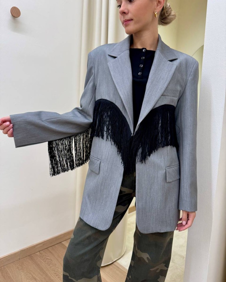Giacca over con frange grigia Vicolo Shop Online Giacca over con frange grigia Vicolo