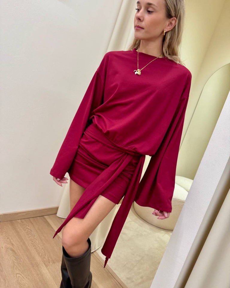 Vestito corto manica svasata e fusciacca bordeaux HaveOne Shop Online Vestito corto manica svasata e fusciacca bordeaux HaveOne