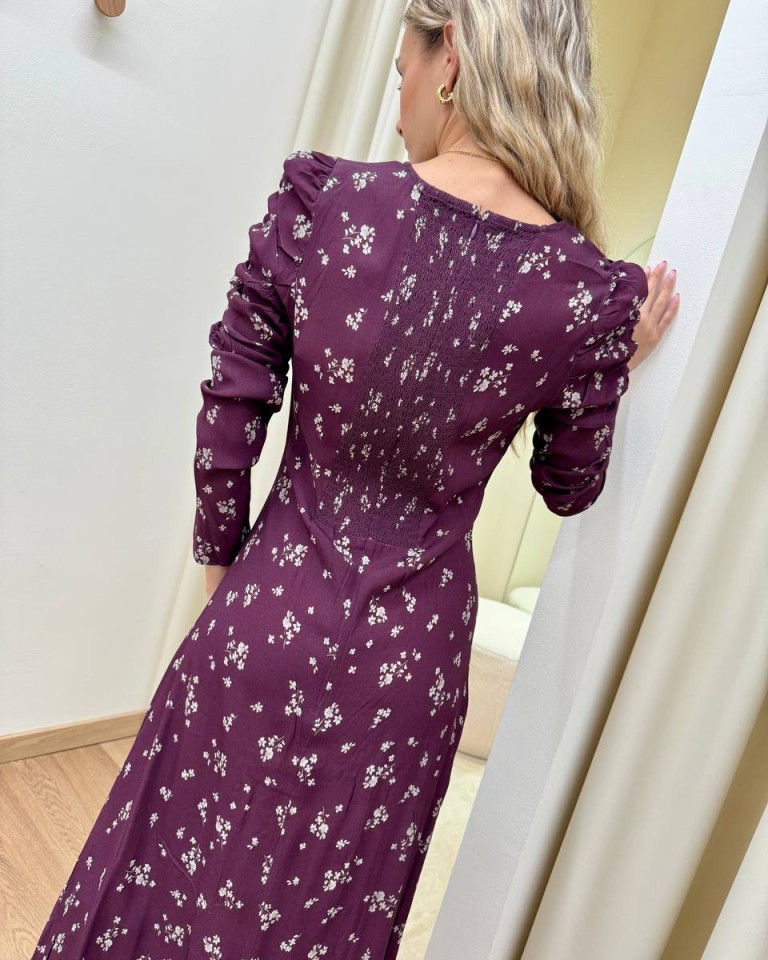 Vestito midi a fiori bordeaux Mar De Margaritas Shop Online Vestito midi a fiori bordeaux Mar De Margaritas