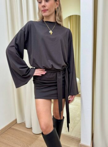 Shop Online Vestito corto manica svasata e fusciacca moro HaveOne