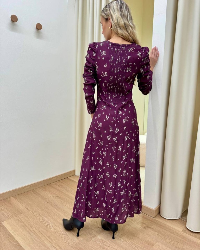 Vestito midi a fiori bordeaux Mar De Margaritas Shop Online Vestito midi a fiori bordeaux Mar De Margaritas