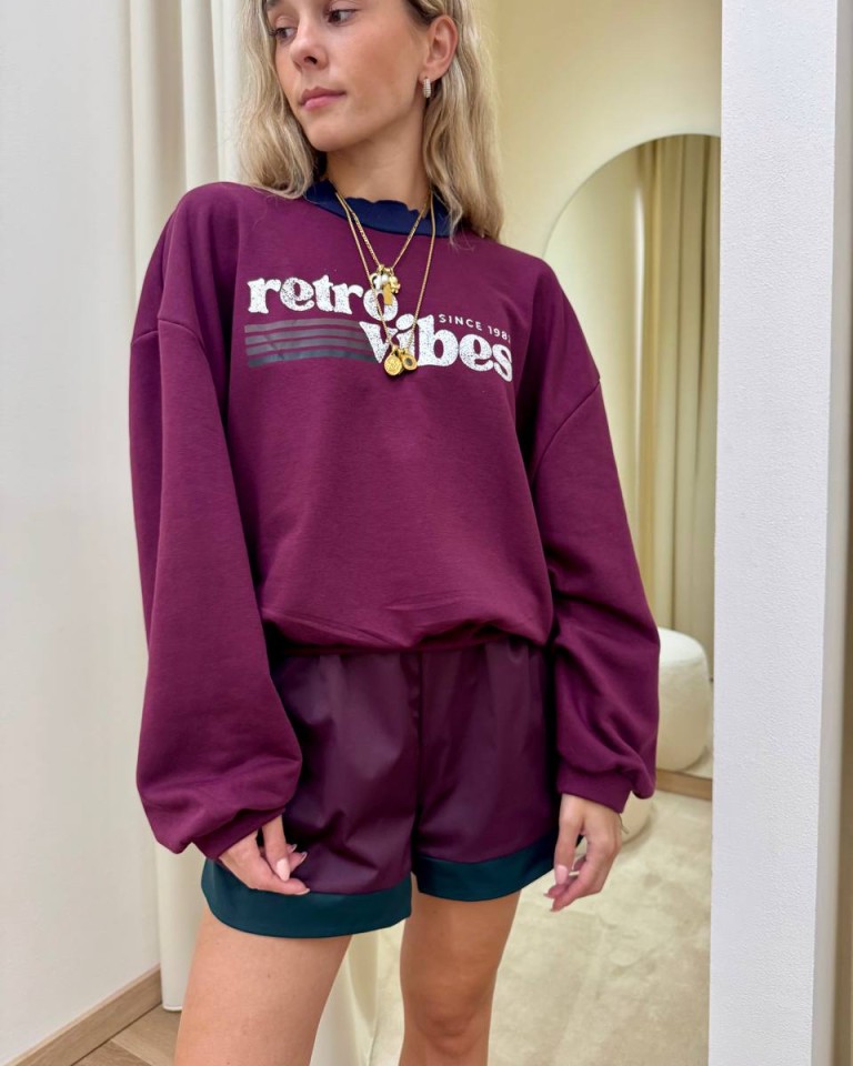 Felpa over stampa "Retro vibes" vino e blu HaveOne Shop Online Felpa over stampa "Retro vibes" vino e blu HaveOne