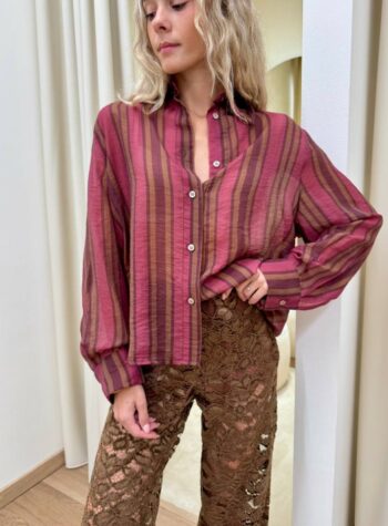 Shop Online Camicia over Nomad righe bordeaux e tabacco HaveOne