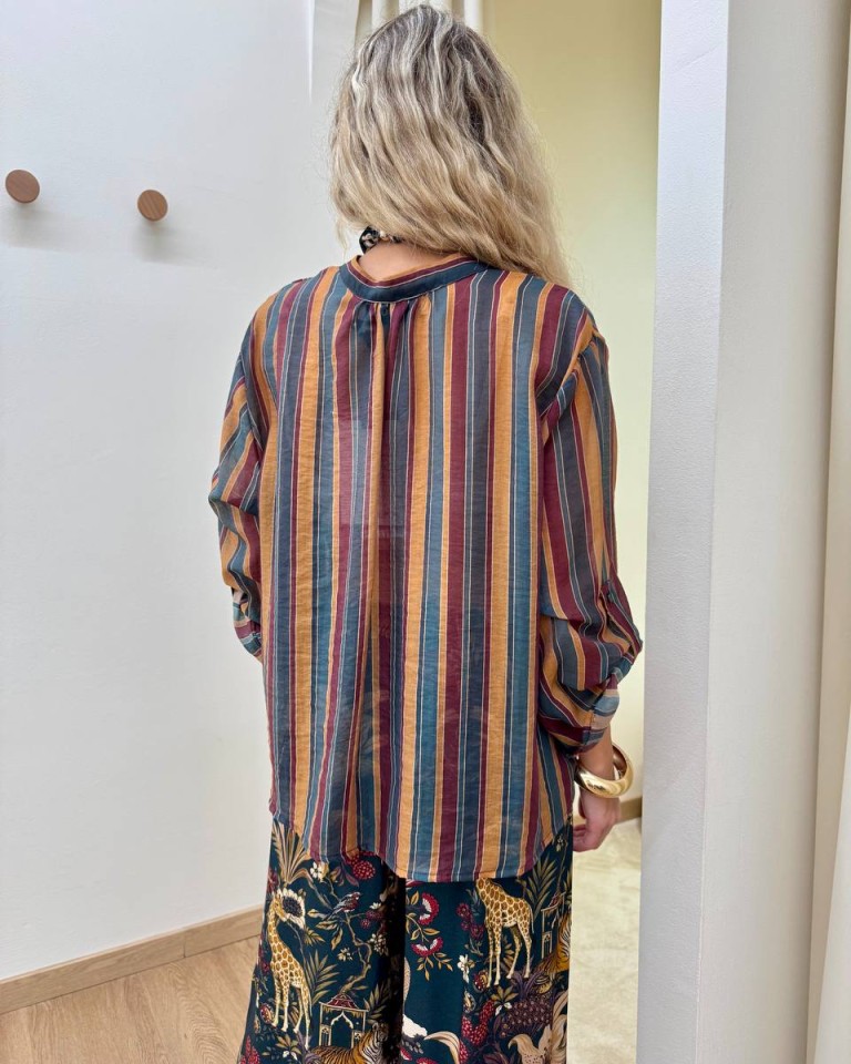 Camicia Nomad con collana righe ottanio e ocra HaveOne Shop Online Camicia Nomad con collana righe ottanio e ocra HaveOne