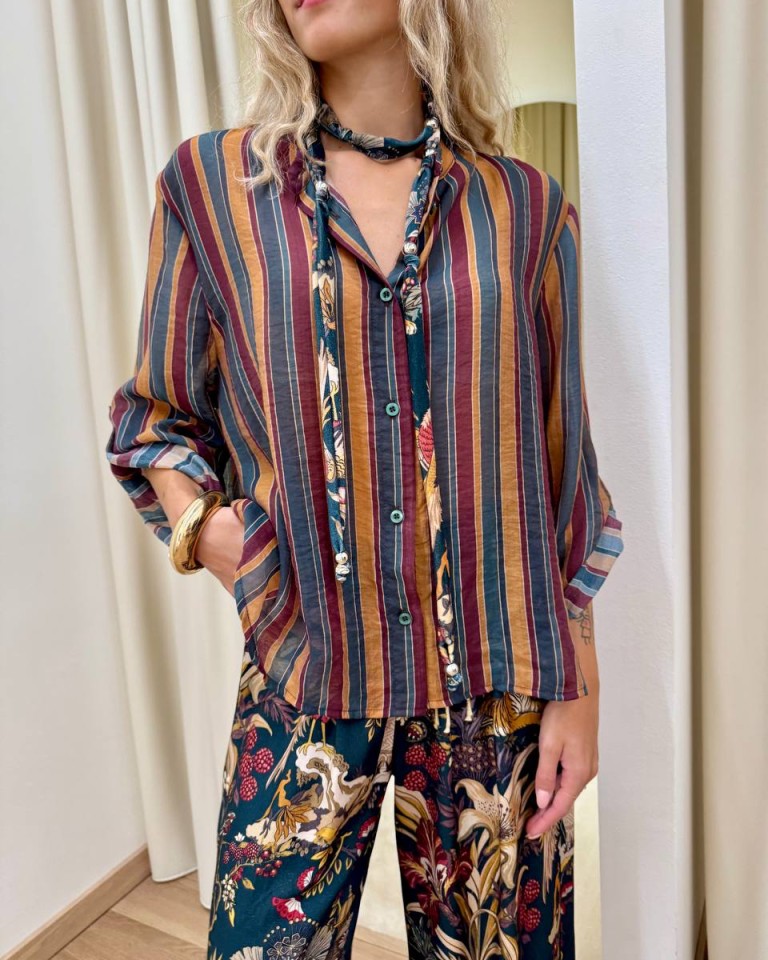 Camicia Nomad con collana righe ottanio e ocra HaveOne Shop Online Camicia Nomad con collana righe ottanio e ocra HaveOne