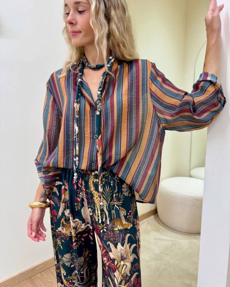 Camicia Nomad con collana righe ottanio e ocra HaveOne Shop Online Camicia Nomad con collana righe ottanio e ocra HaveOne