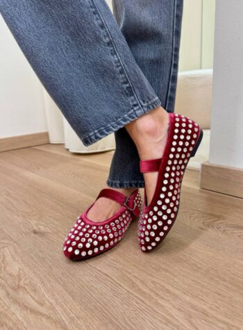 Shop Online Maryjane GOLD in velluto e strass bordeaux Gisél Moiré