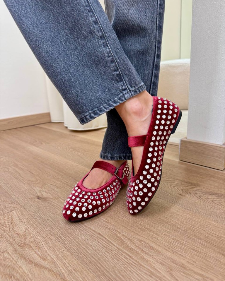 Maryjane GOLD in velluto e strass bordeaux Gisél Moiré Shop Online Maryjane GOLD in velluto e strass bordeaux Gisél Moiré