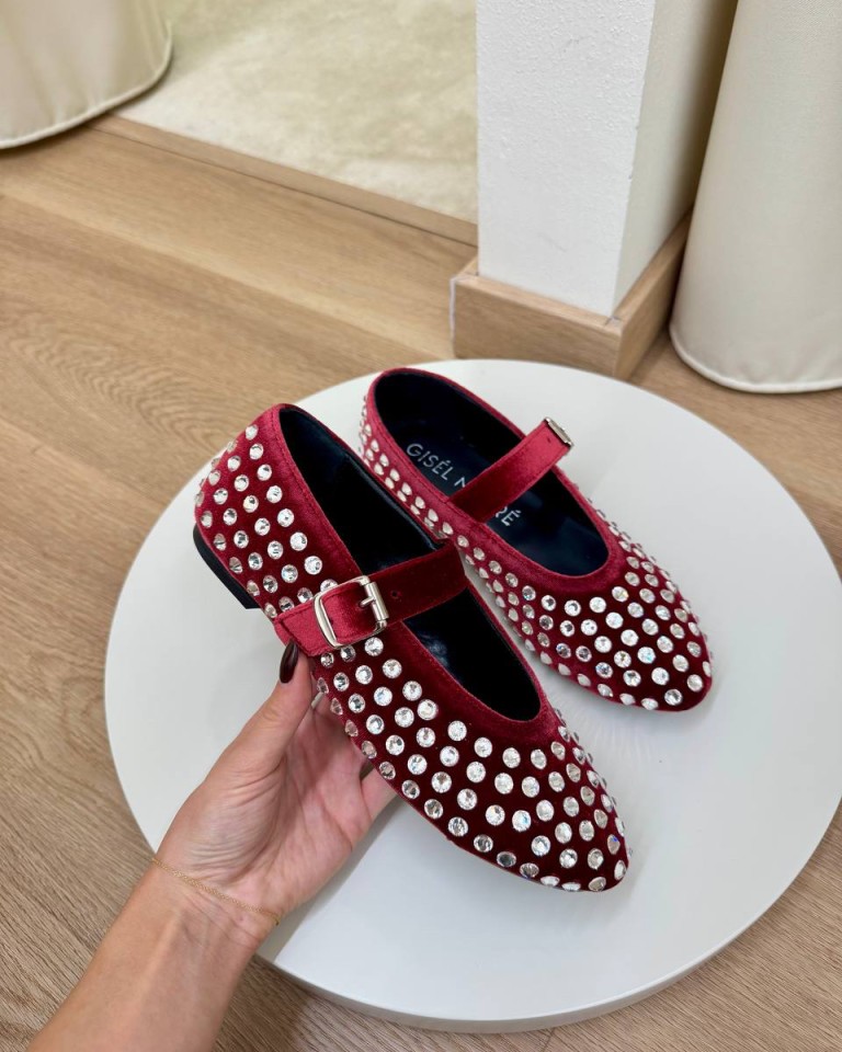 Maryjane GOLD in velluto e strass bordeaux Gisél Moiré Shop Online Maryjane GOLD in velluto e strass bordeaux Gisél Moiré
