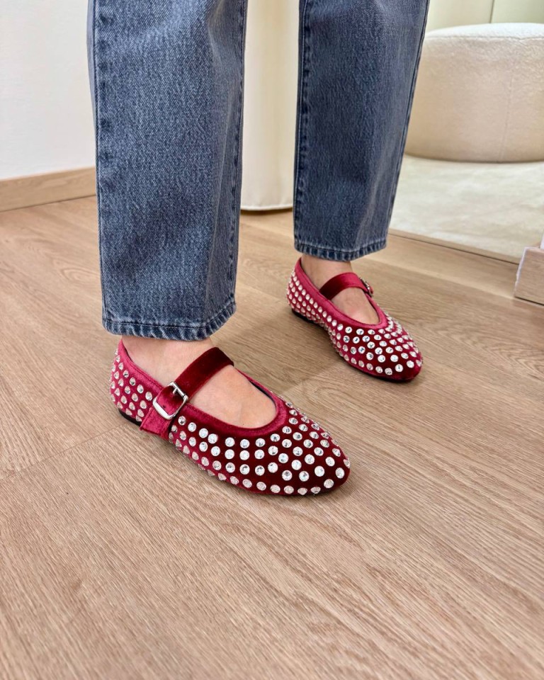 Maryjane GOLD in velluto e strass bordeaux Gisél Moiré Shop Online Maryjane GOLD in velluto e strass bordeaux Gisél Moiré
