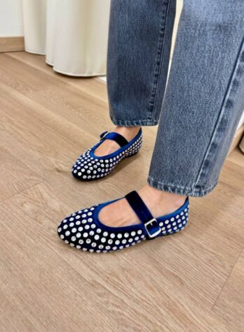 Shop Online Maryjane GOLD in velluto e strass blu Gisél Moiré